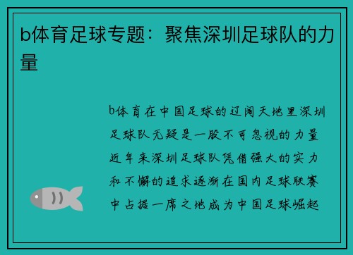 b体育足球专题：聚焦深圳足球队的力量