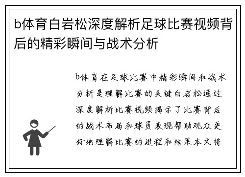 b体育白岩松深度解析足球比赛视频背后的精彩瞬间与战术分析